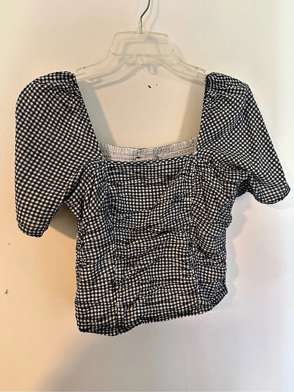Abercrombie& fitch Gingham Puff Sleeve Crop Top Black & White Small
